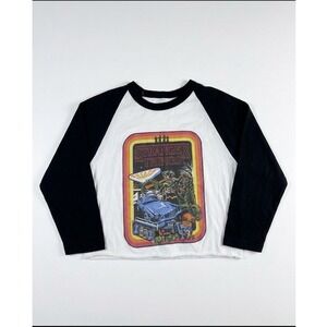 Stranger Things Cropped Raglan Baseball Tee S Netflix Retro Arcade Graphic Shirt
